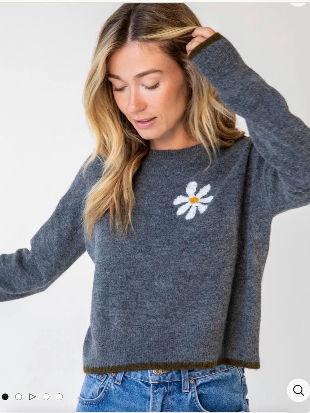 NWT Natural Life Intarsia Icon Sweater Daisy Gray Soft Knit Small